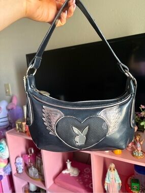Black leather playboy bunny purse